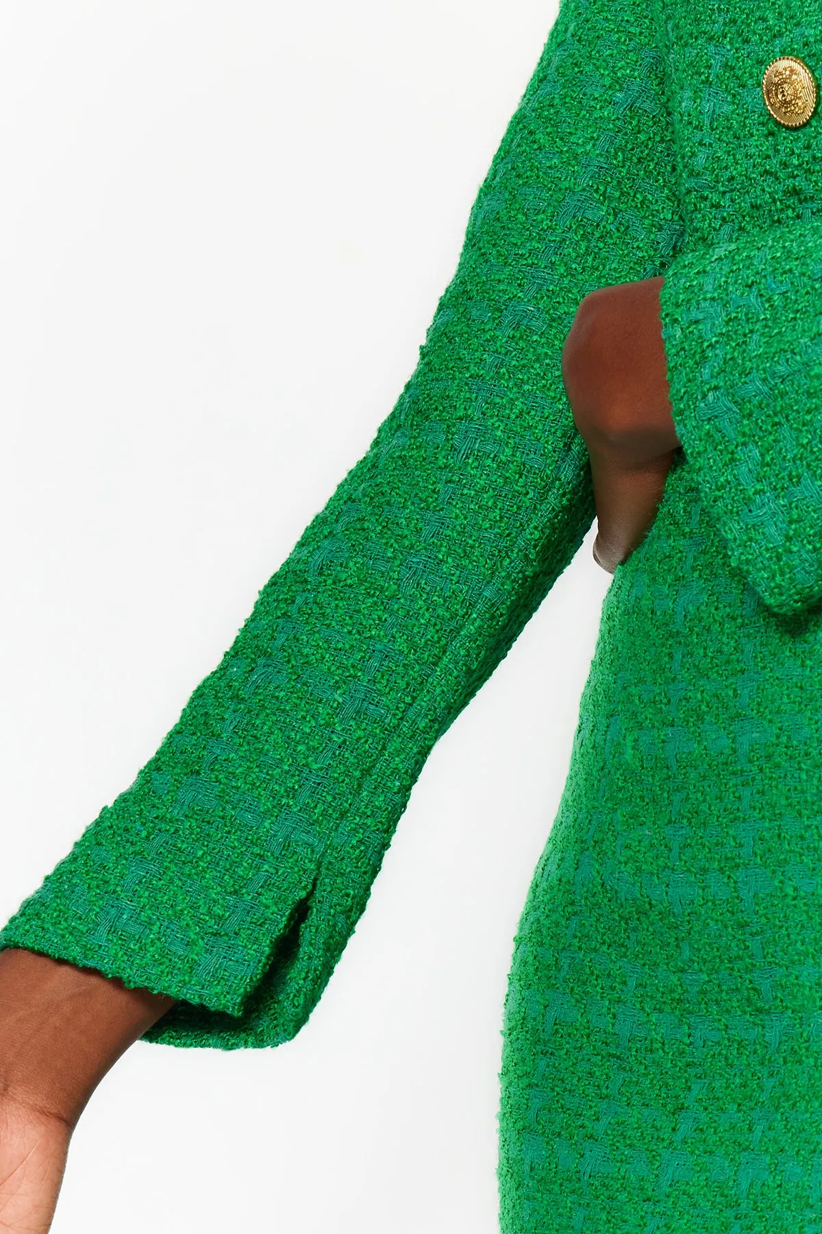Trendyol Collection  Grünes Tweed-Webkleid TWOAW23EL00938