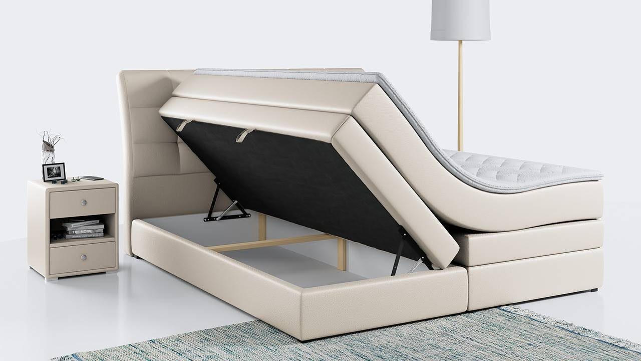 MKS MÖBEL Boxspringbett GOLD 10 KING, Polsterbett mit Bettkasten und Zwei Matratzen - Stauraumbett