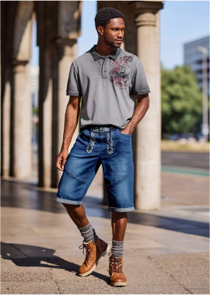 Stretch-Jeans-Bermuda mit Stickerei, Regular Fit