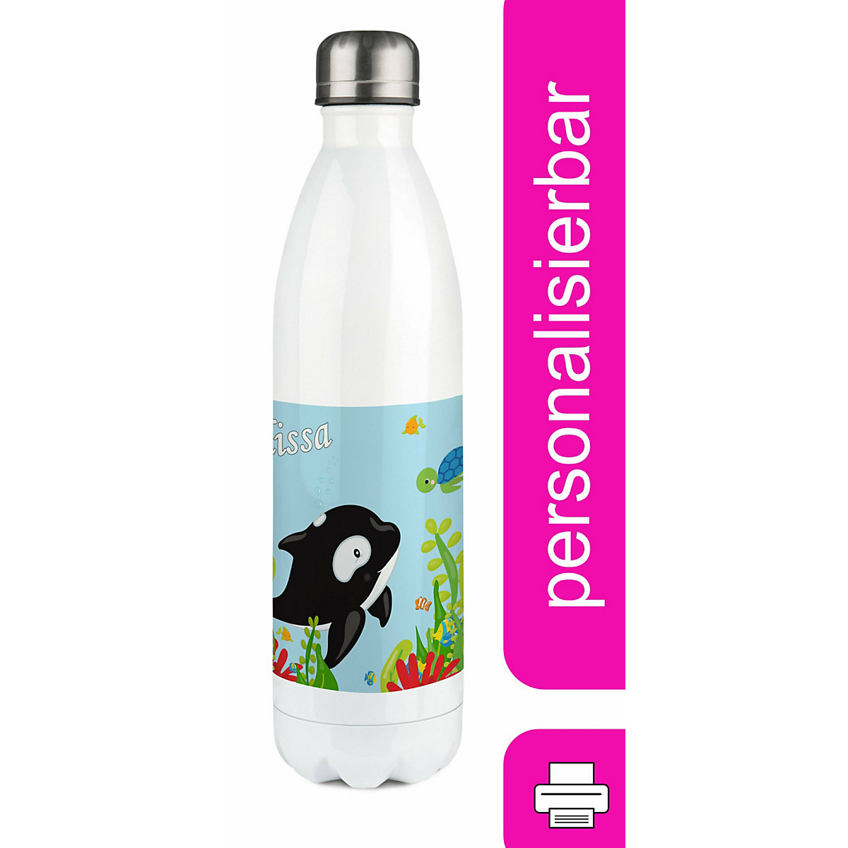Edelstahl Kinder Thermoflasche / Trinkflasche bunt Unterwasserwelt Spülmaschinenfest, Auslaufsicher, Bruchfest, Doppelwandig, Für Heißgetränke geeignet, Mit Deckel, Isoliert