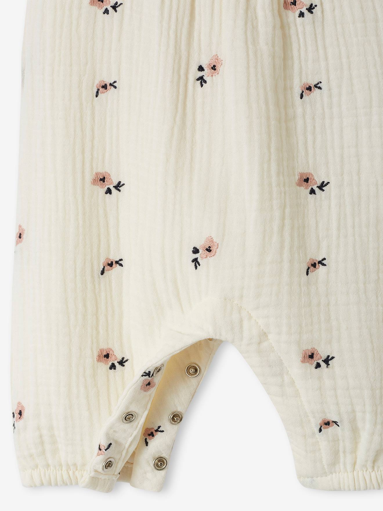 Vertbaudet Mädchen Baby Overall, bestickte Motive - dunkelbraun