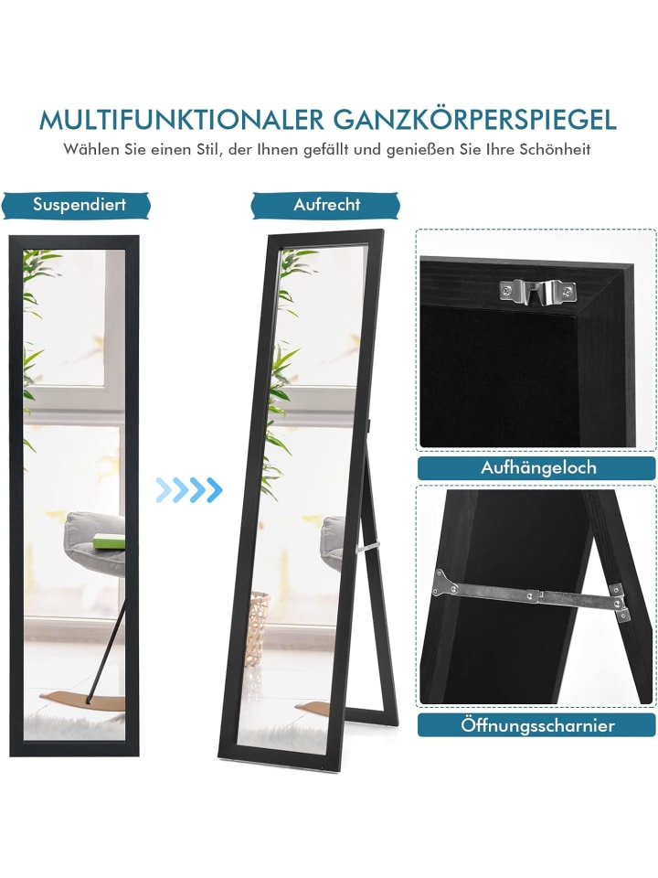 COSTWAY 2 in 1 Ganzkörperspiegel in Schwarz günstig kaufen 155 cm