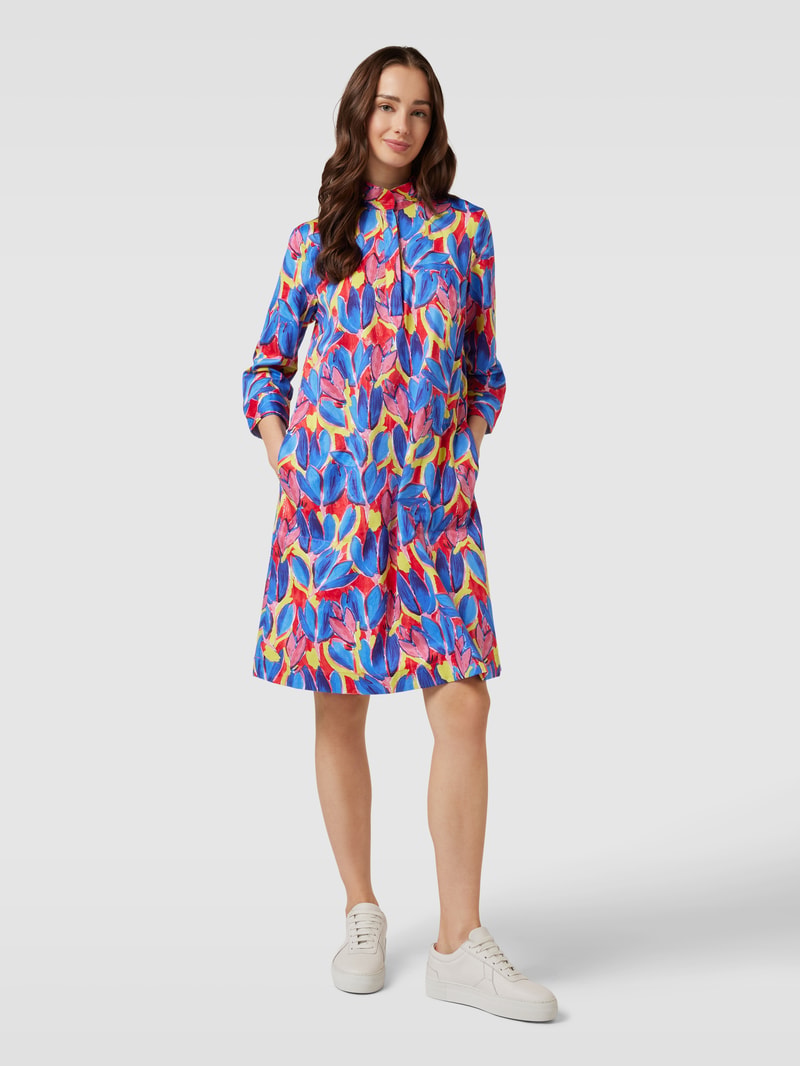 Hemdblusenkleid mit floralem Allover-Muster in royalblau