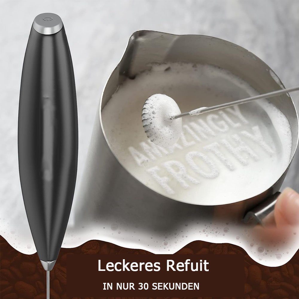 Sarfly Milchaufschäumer Milchaufschäumer Stab,Milchschäumer Elektrisch - mit Edelstahlständer, 15-20s,14500 rpm Batteriebetriebener Milk Frother