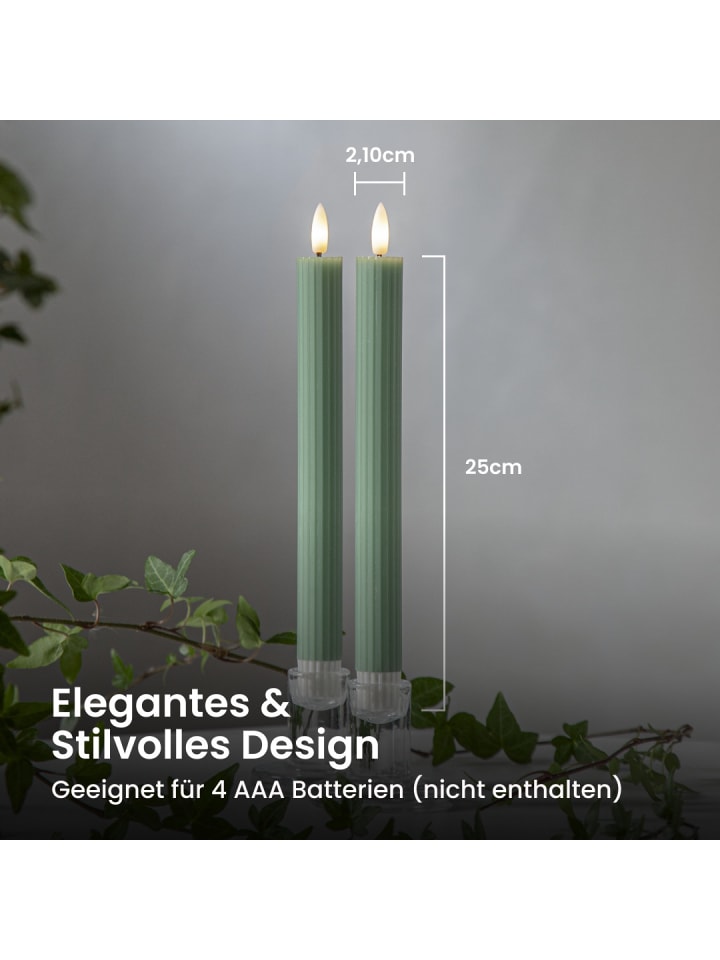 STAR Trading LED Stabkerze Flamme Stripe 2er-Set aus Wachs, grün in Grün günstig kaufen onesize