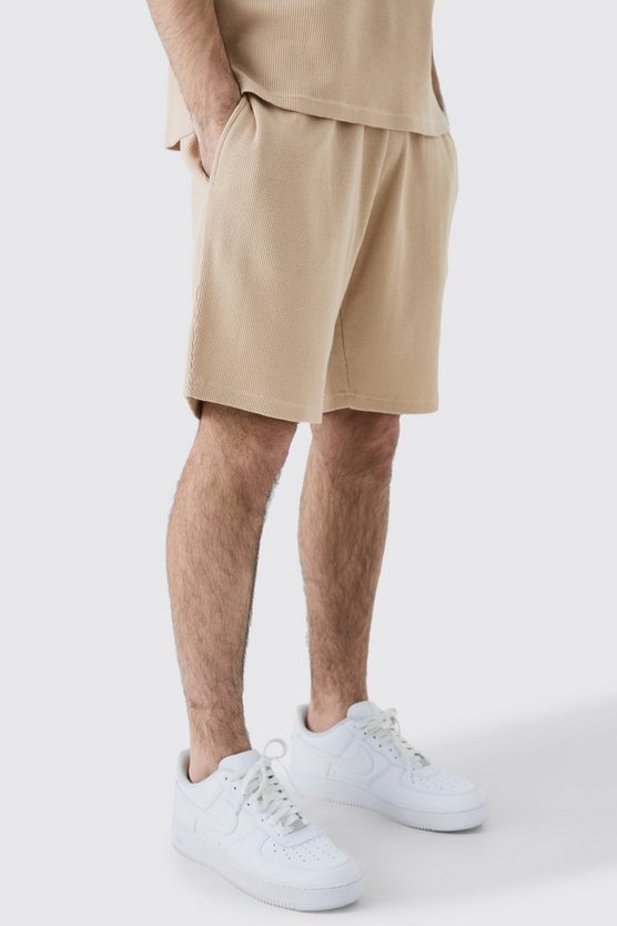 Lockere mittellange Shorts in Waffeloptik