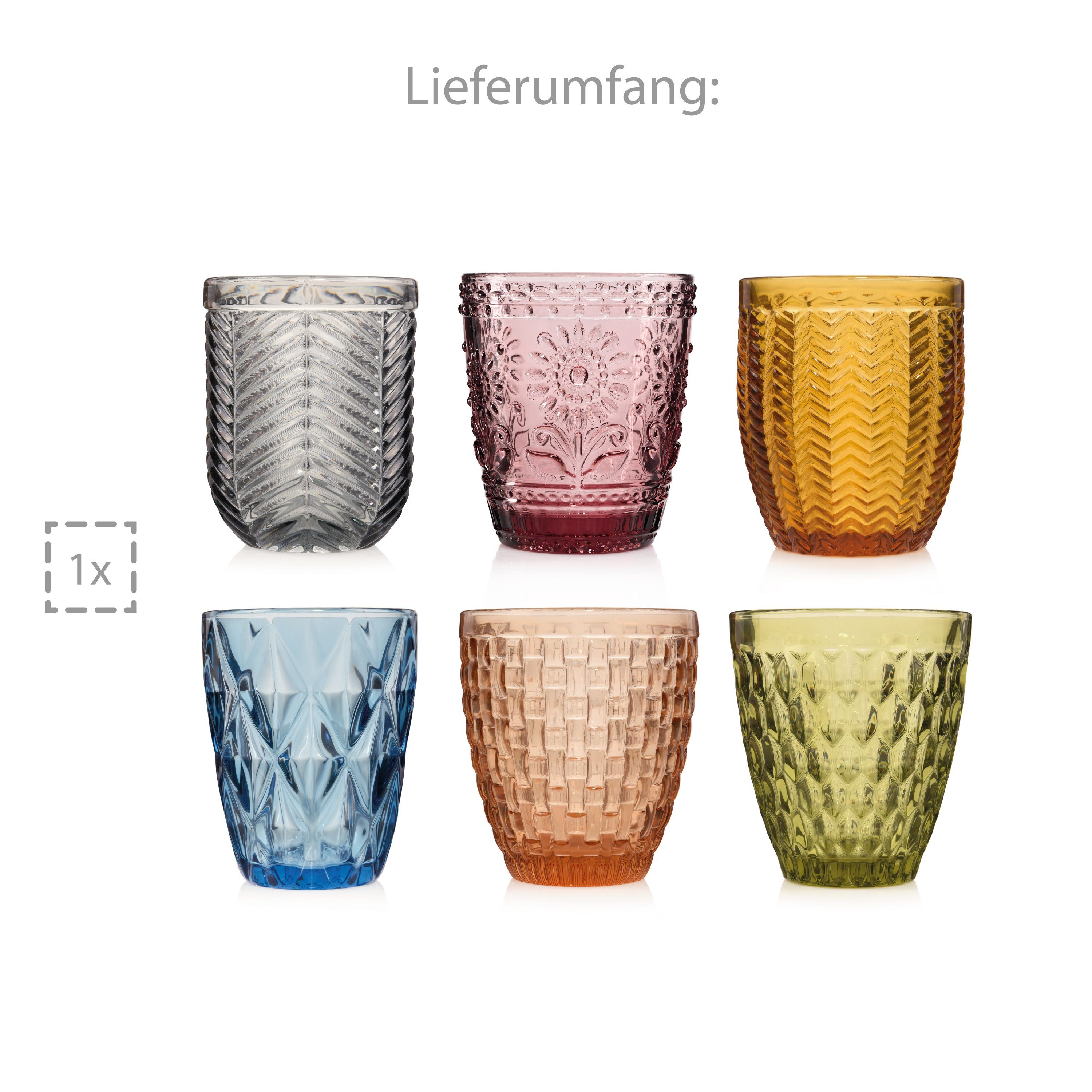 SÄNGER Gläser-Set Porto Trinkgläser Set, Glas, spülmaschinengeeignet, bunt