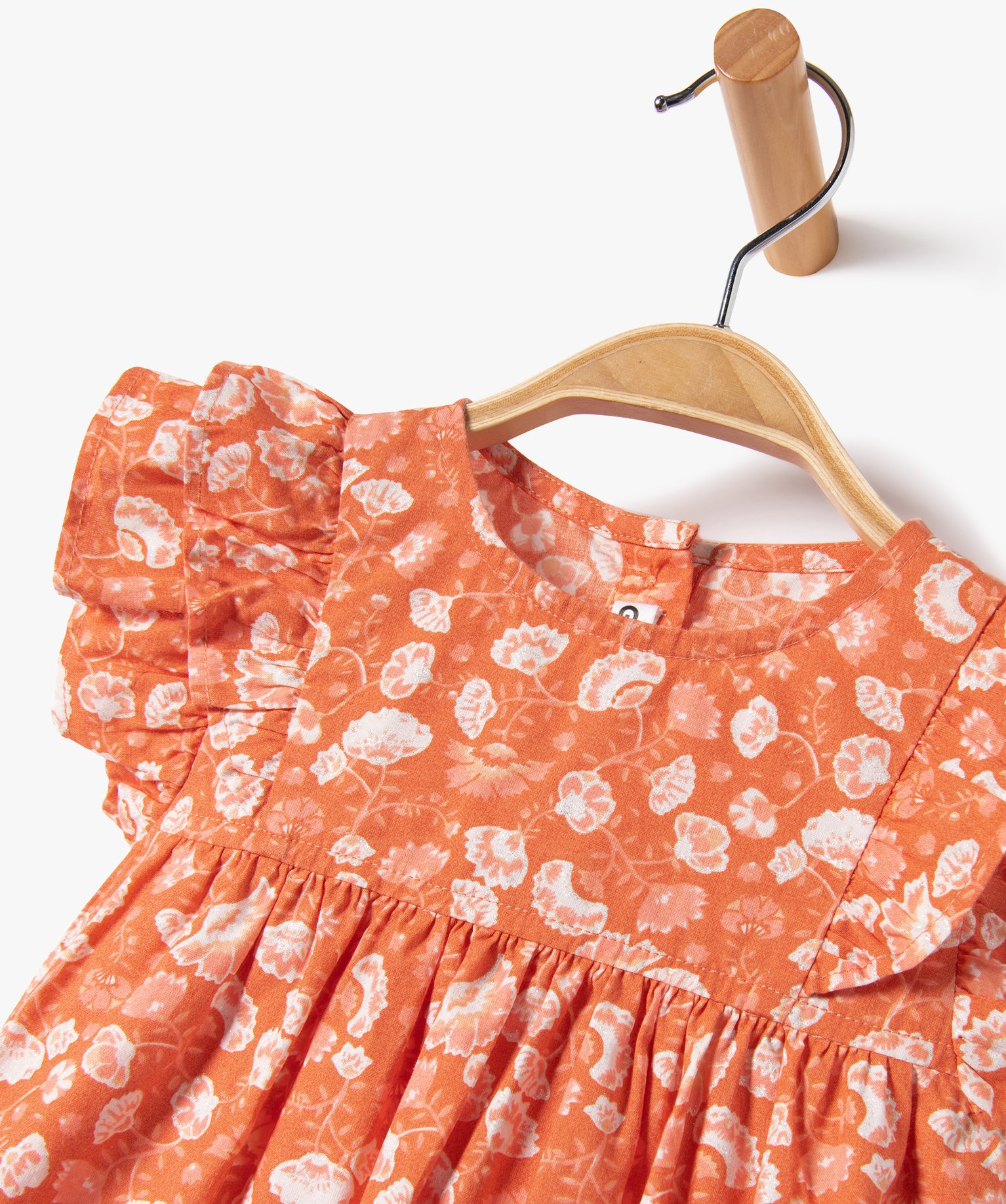 Blouse bébé fille à manches courtes volantées et imprimé fleuri pailleté