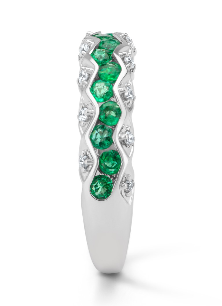 Anello Diamond Point in oro bianco, smeraldo da 0,57 ct, Majestic