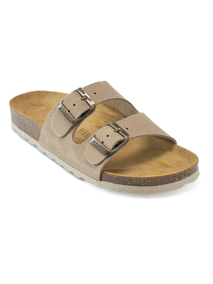 Mandel Leder-Pantoletten in Taupe günstig kaufen