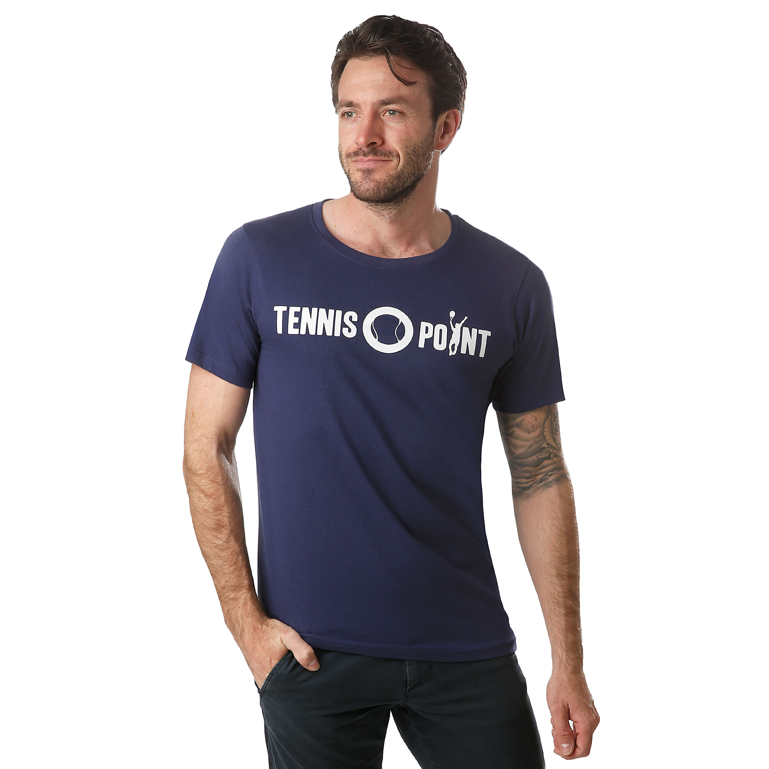 Basic Cotton T-Shirt Herren - Dunkelblau, Weiß