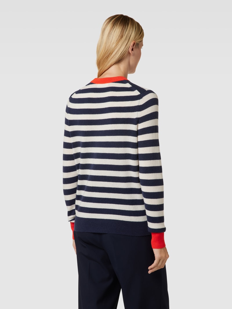 Strickpullover aus Kaschmir mit Streifenmuster in dunkelblau