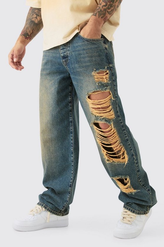 Lockere zerrissene Jeans in Antik-Waschung