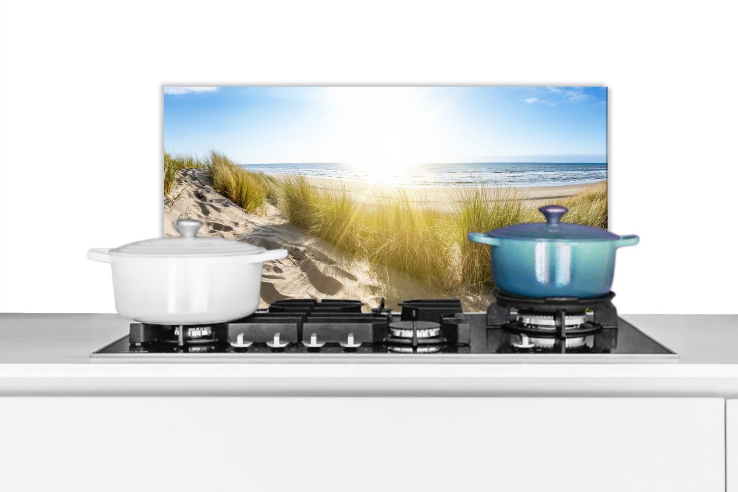 MuchoWow Küchenrückwand Strand - Düne - Sonne - Meer - Sommer, (1-tlg), 60x30 cm, Wandschutz, gegen Fett und Schmutzflecken für Küchen