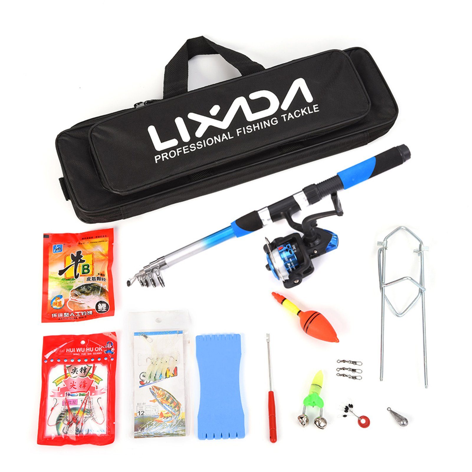 Lixada Karpfenrute Angelgerät Set,Karpfenset Angelset Komplett,2,1M Angelrute, Rute und Rolle,Köder,Haken,Tasche und gut Angelwerkzeug
