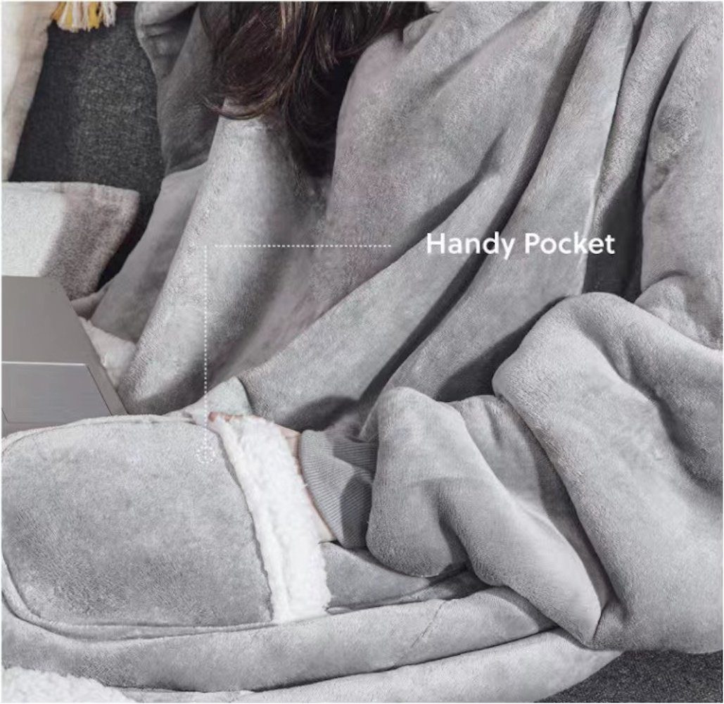 Wohndecke Hoodie Decke winter mit Ärmeln und Kapuze tragbare blanket sweatshirt, vokarala, Super Weich und bequem Flanell Damen Kapuzenpullover