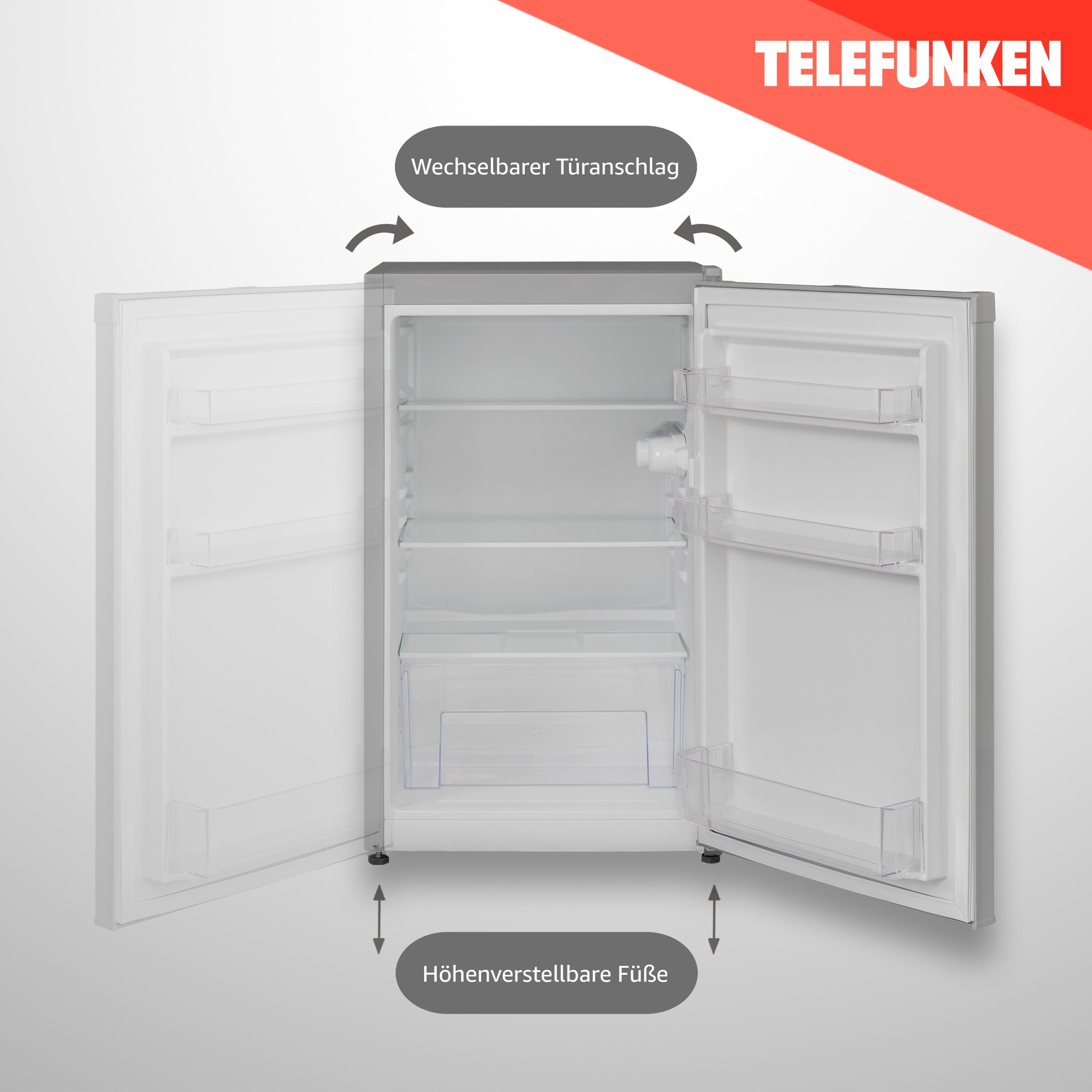 Telefunken Kühlschrank CF-31-121-S, 82.1 cm hoch, 48 cm breit, Ohne Gefrierfach, Freistehend, 90 Liter Nutzinhalt, Klein, Silber