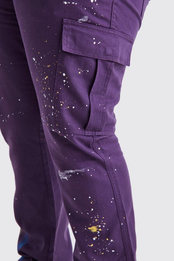 Plus Slim-Fit Cargo-Hose mit Farbspritzern und Druckknöpfen