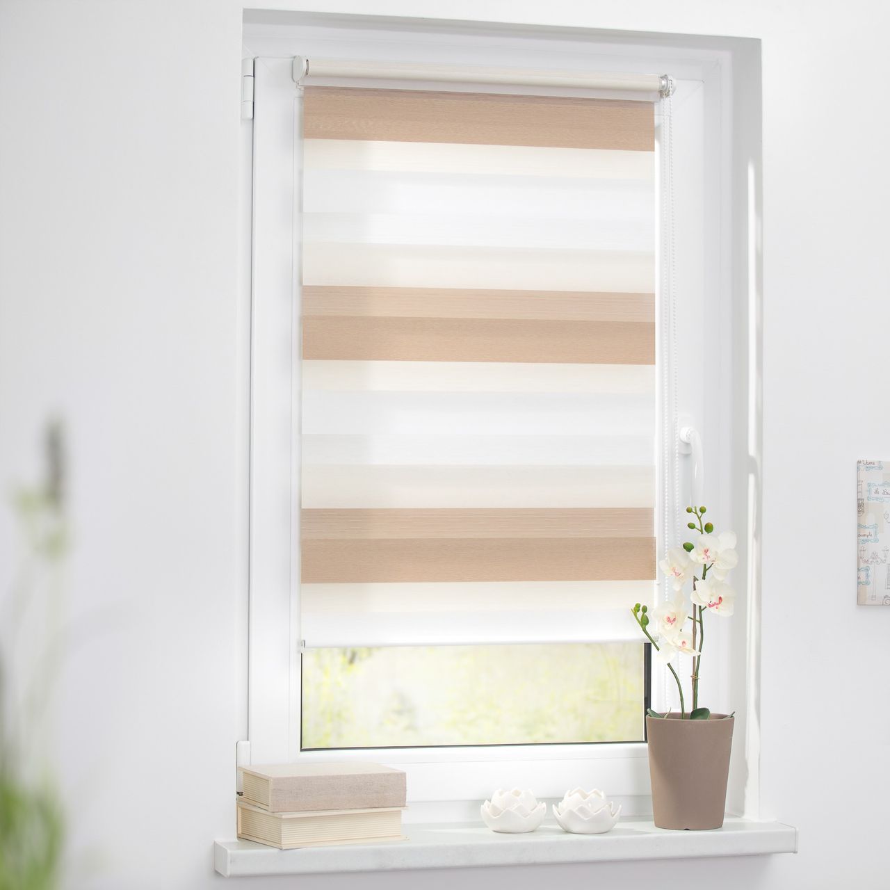 Lichtblick Duo-Rollo Klemmfix, ohne Bohren, Bunt - Creme - Weiß - Braun, 45 x 150 cm (B x L)