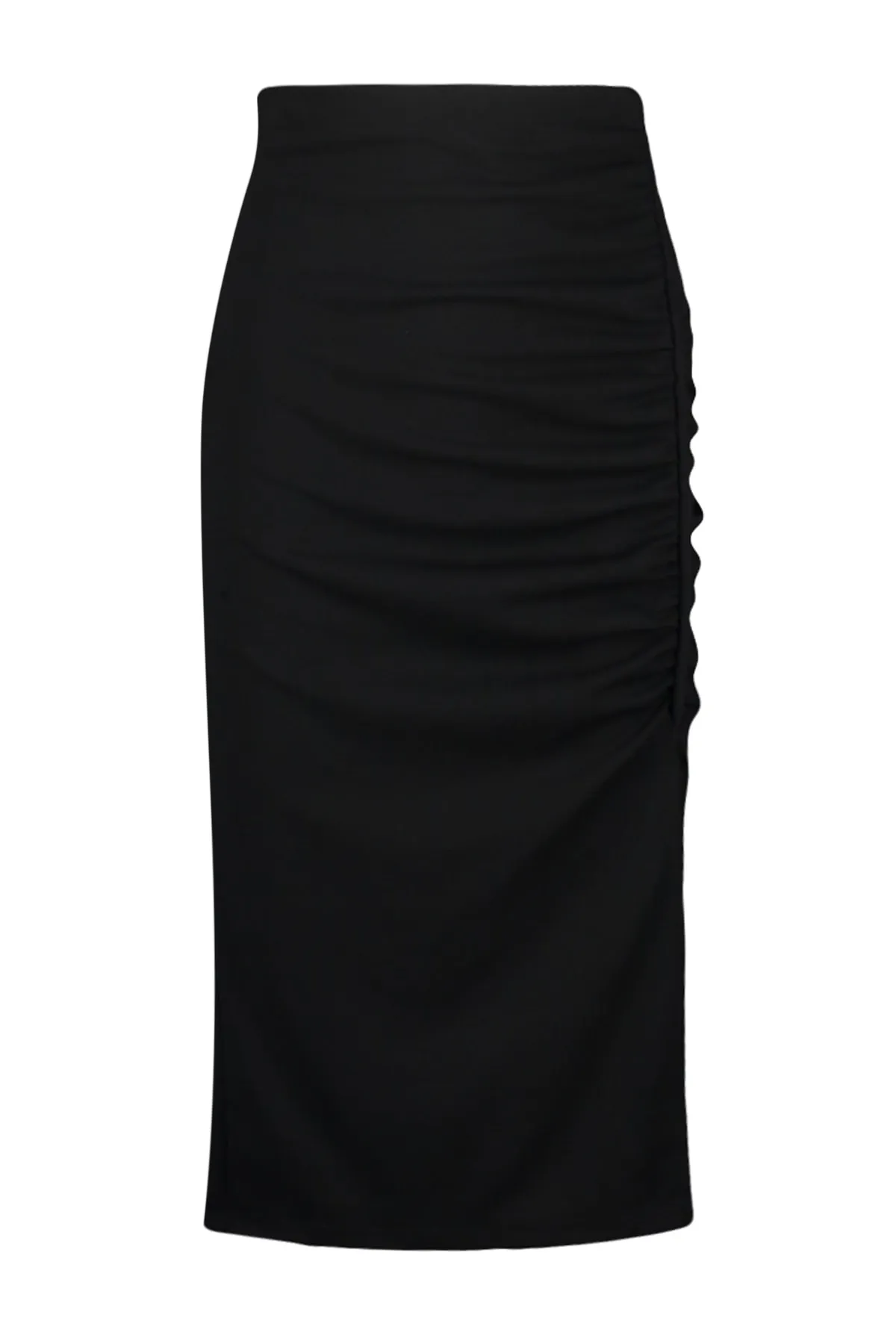 Trendyol Collection  Schwarzer Midi-Strickrock aus Kreppstoff mit Drapierung und Schlitzdetail TWOSS23ET00316