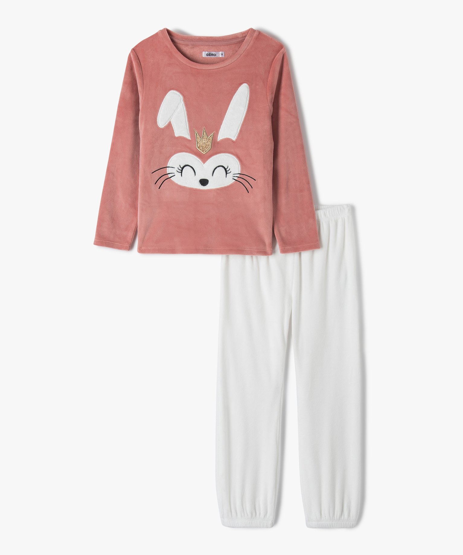 Pyjama fille en velours intérieur peluche imprimé lapin rose | GEMO