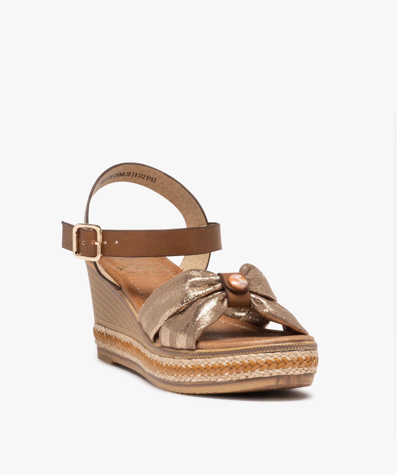Sandales femme compensées dessus drapé en toile or | GEMO
