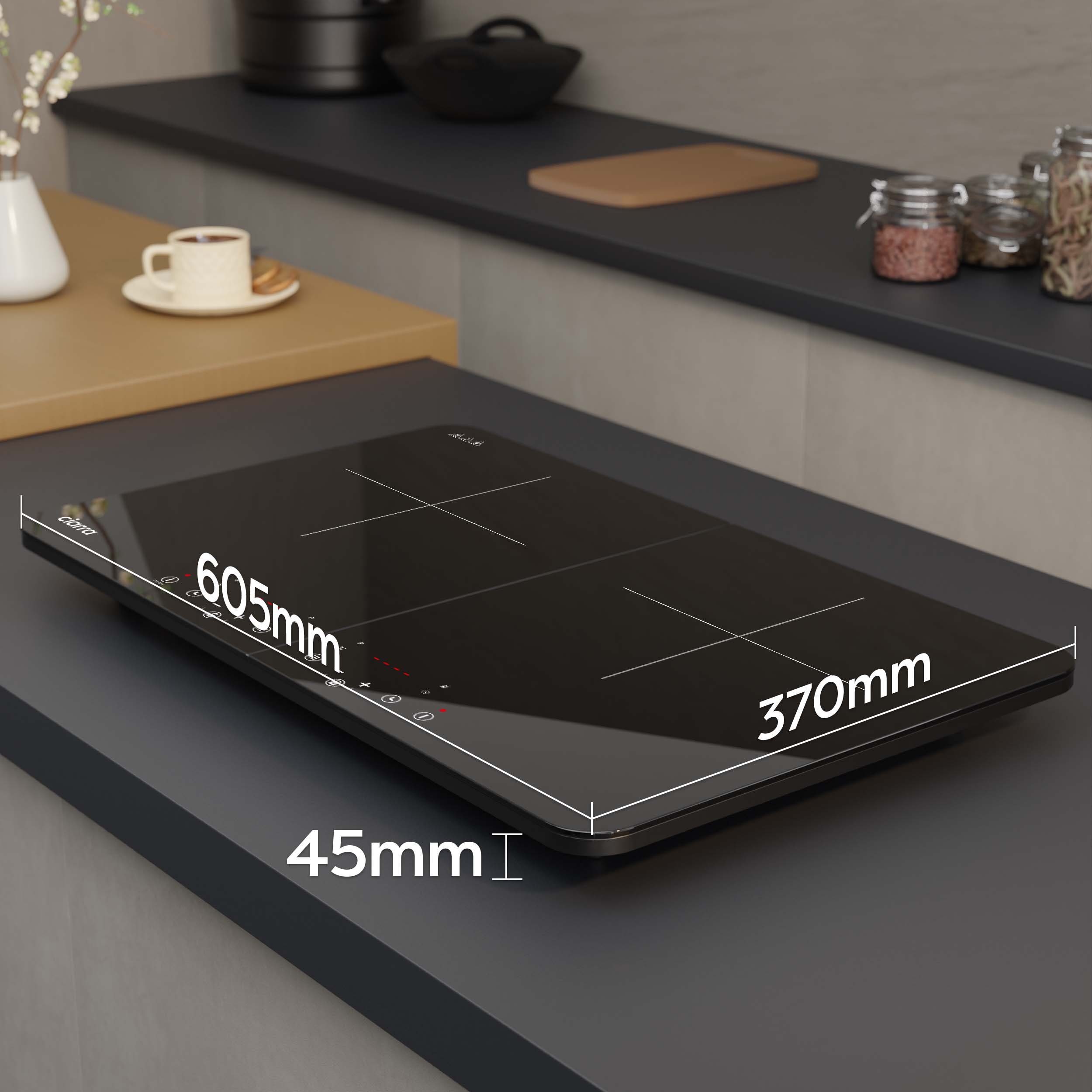 CIARRA Doppel-Induktionskochplatte CBTIH2-FBM, Touch Bedienung 9 Stufen 3,500W