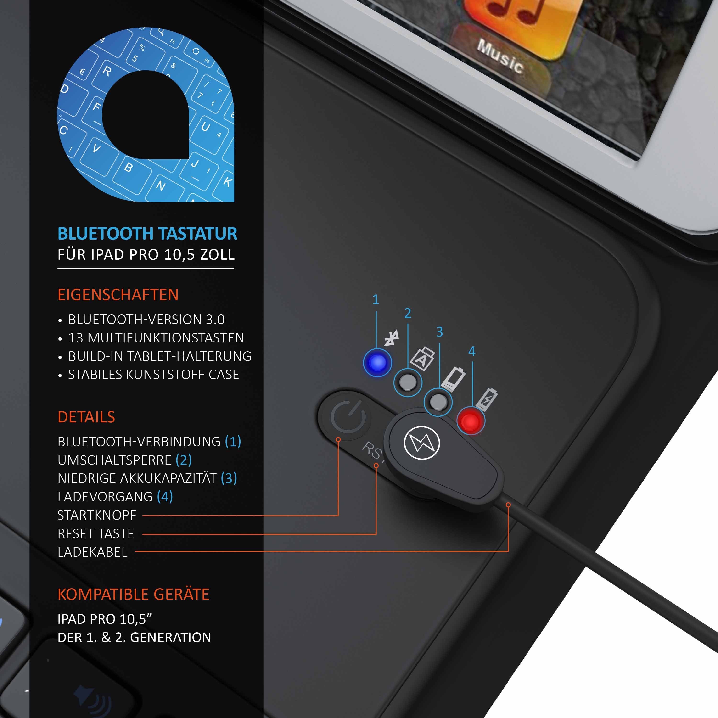 Aplic Tablet-Tastatur (Kunstledercase für iPad Pro 10,5