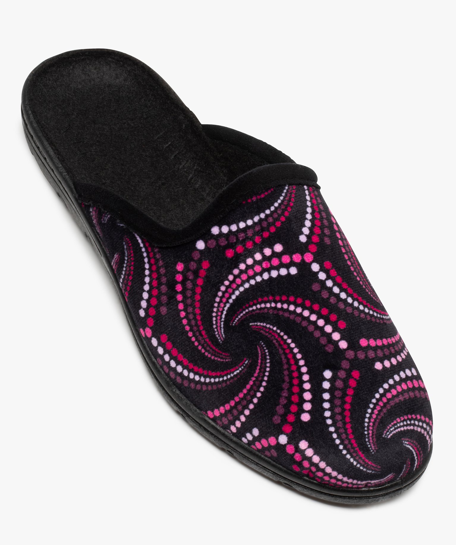 Pantoufles femme mules confort en velours ras imprimé violet | GEMO