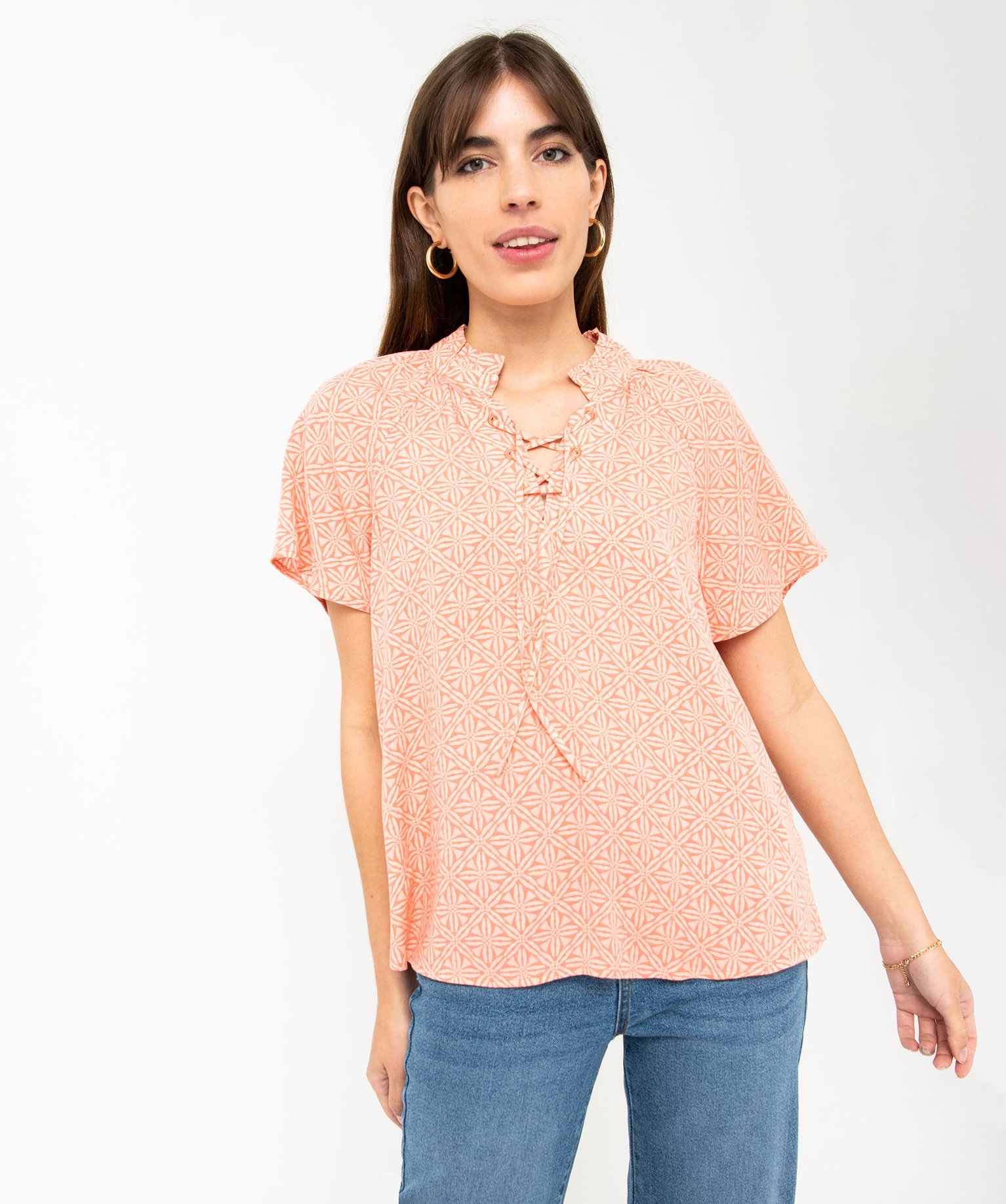 Blouse à manches courtes en crêpe de viscose imprimé femme imprime | GEMO