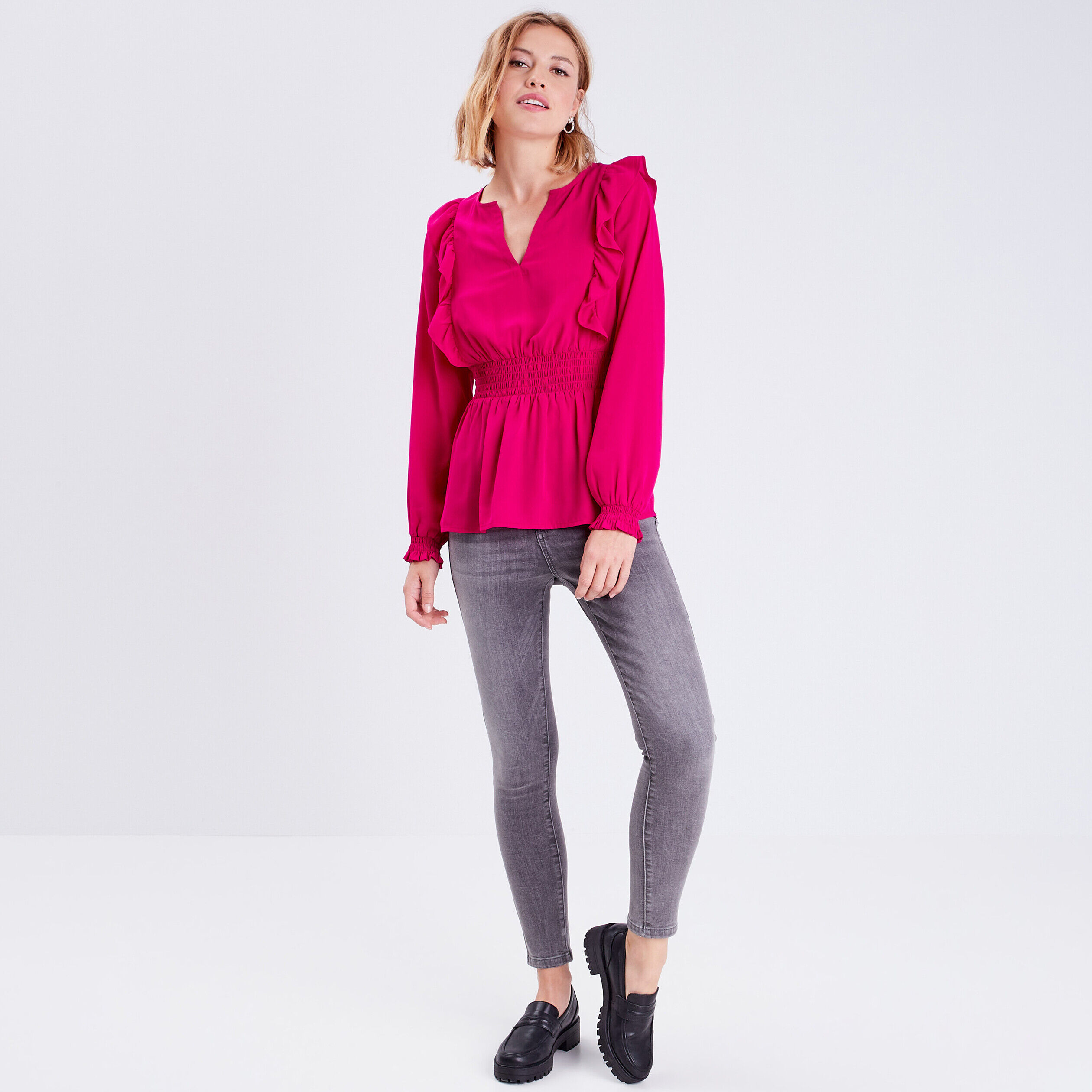 Blouse manches longues rose fushia femme | Cache Cache