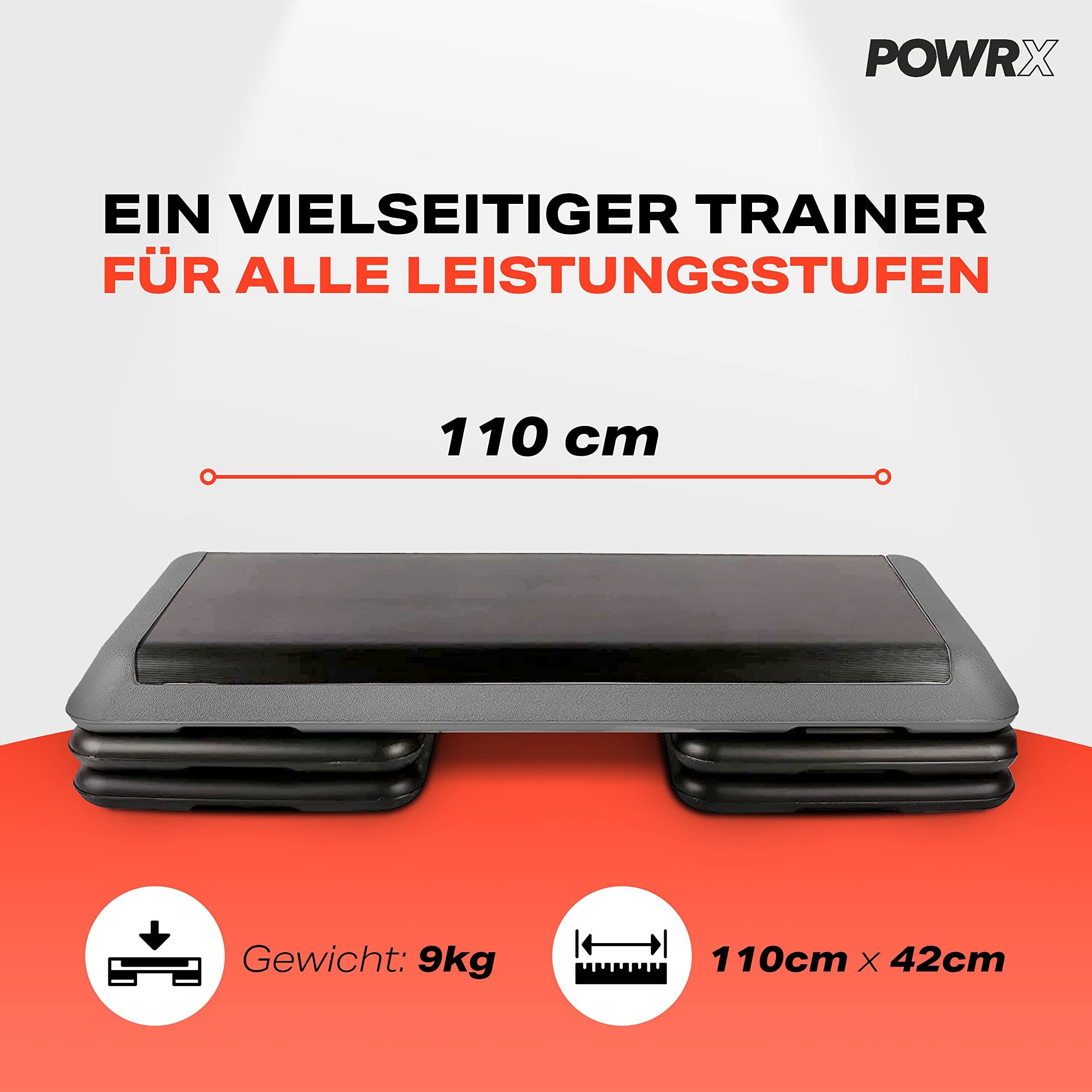 POWRX Stepboard XXL Fitness Set Aerobic Stepbench 110 x 42 cm, Steppbrett Inkl. Zusatzfüße