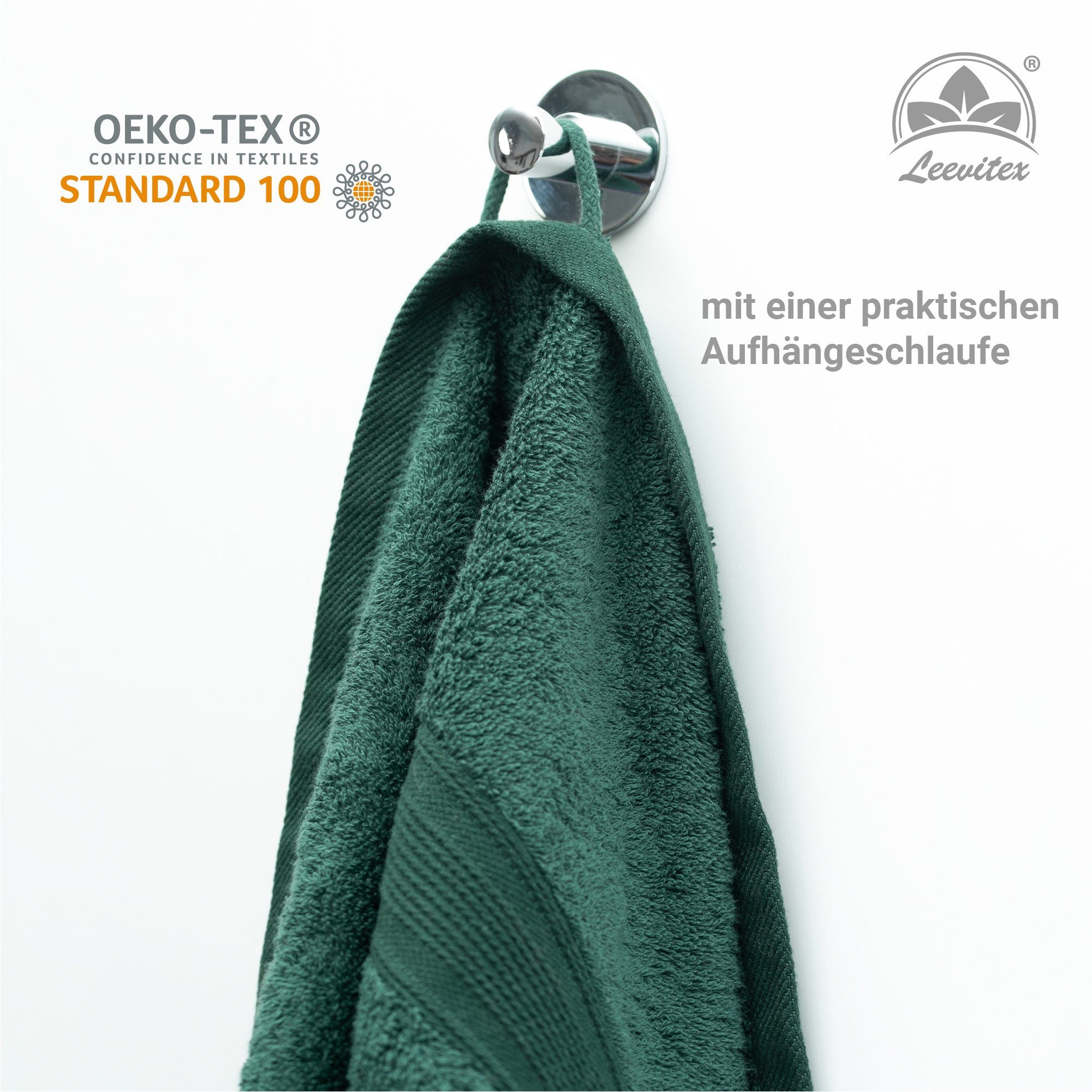 leevitex® Duschtuch 2er Set Duschtuch Frottier XL, 70 x 140 cm, saugfähig und fusselfrei, gestreifte Bordüre