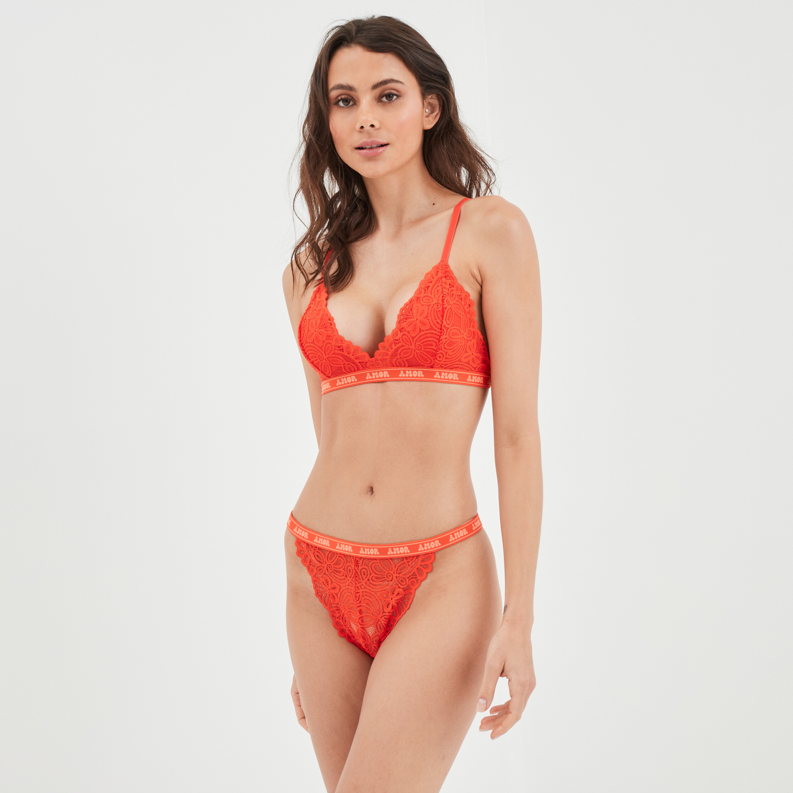Soutien gorge triangle dentelle padded orange foncé femme | La Halle