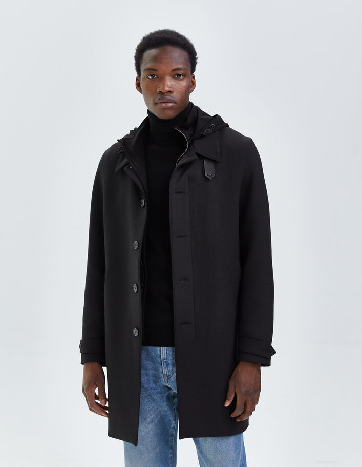 Trench noir à parementure-capuche amovible Homme