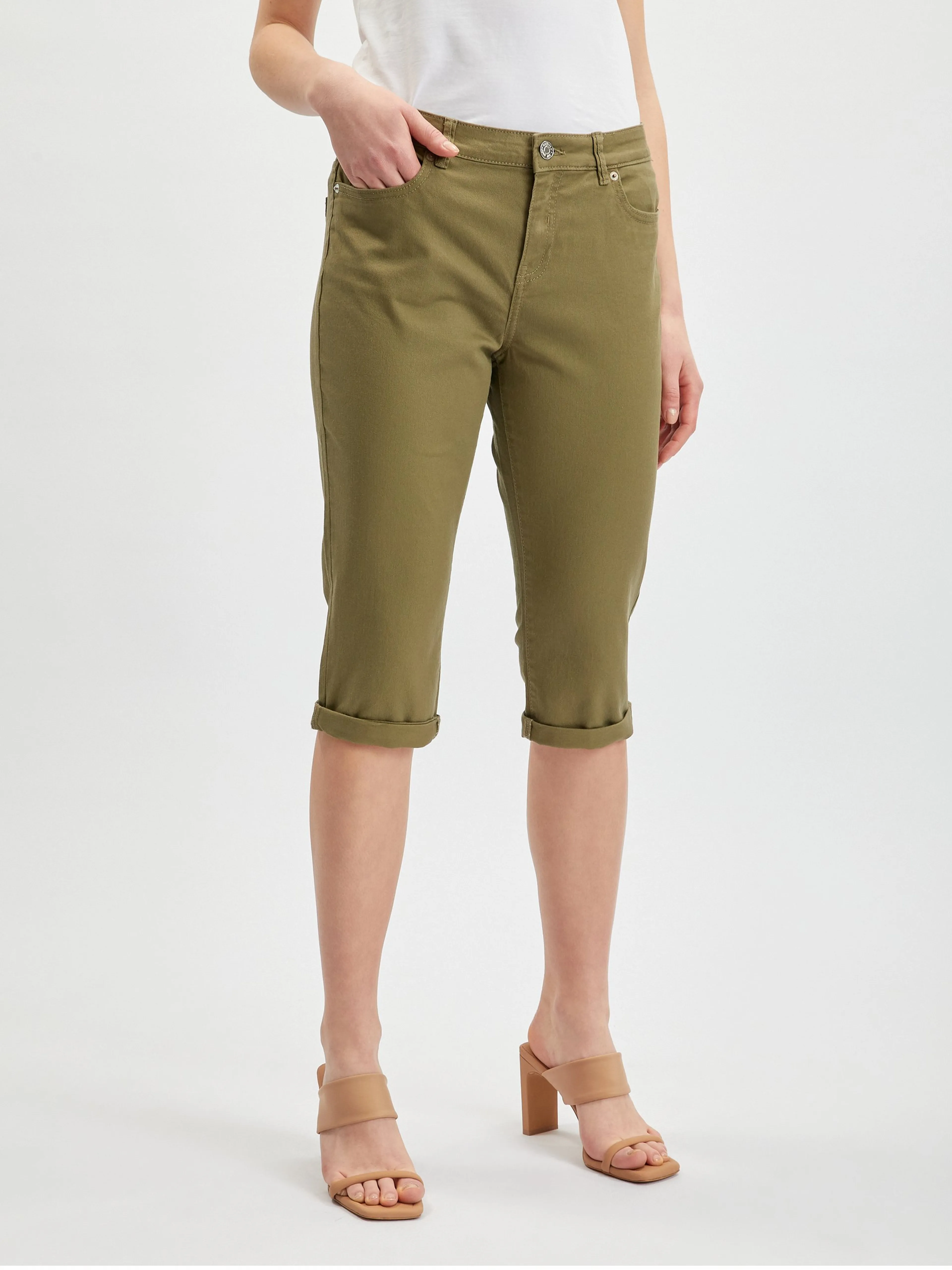 Khakifarbene Damen-Cropped-Jeans ORSAY