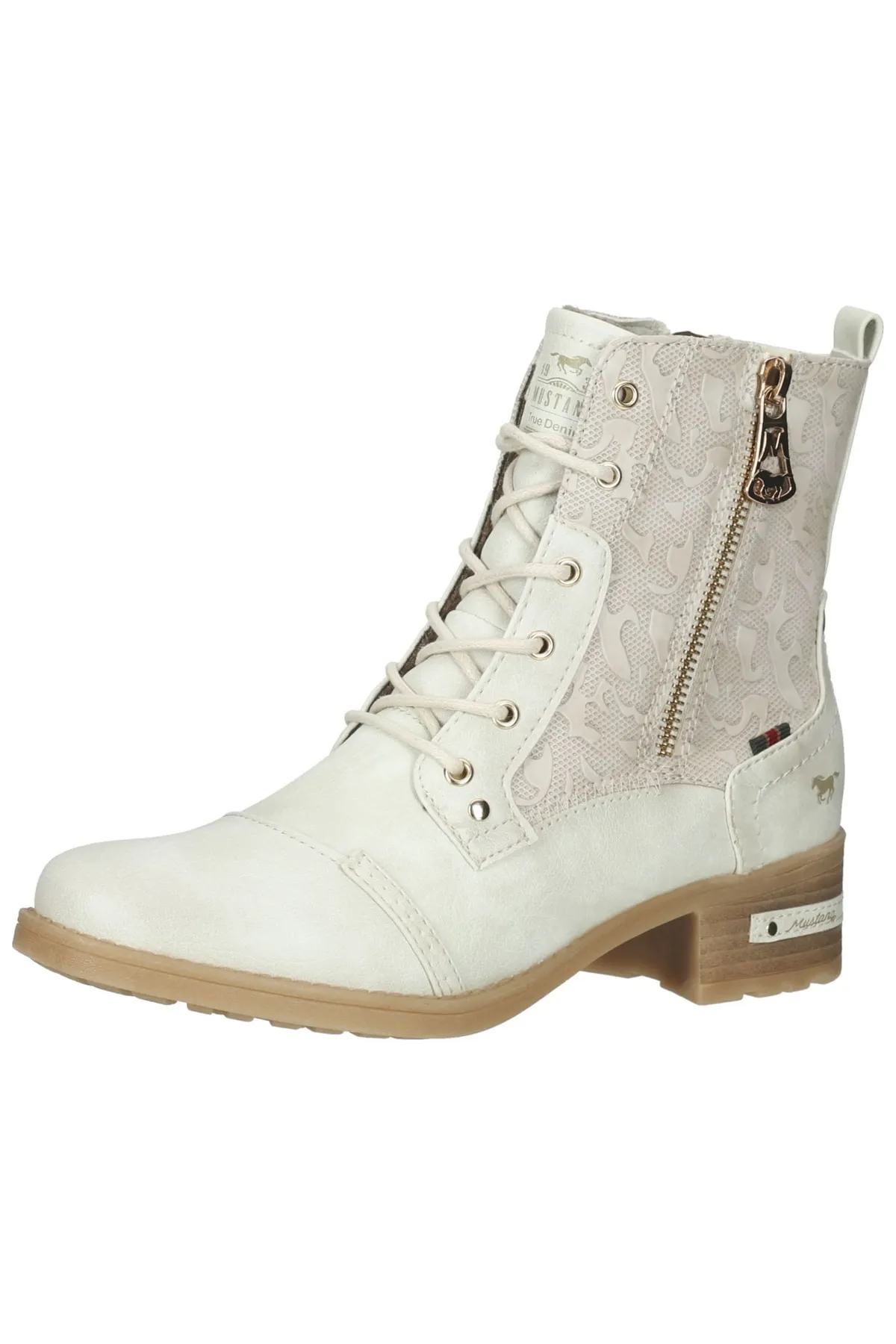 Mustang  Stiefelette - Ecru - Blockabsatz