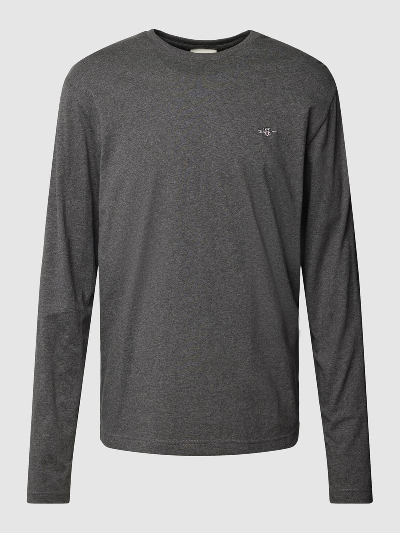 Regular Fit Longsleeve mit Label-Stitching in anthrazit meliert