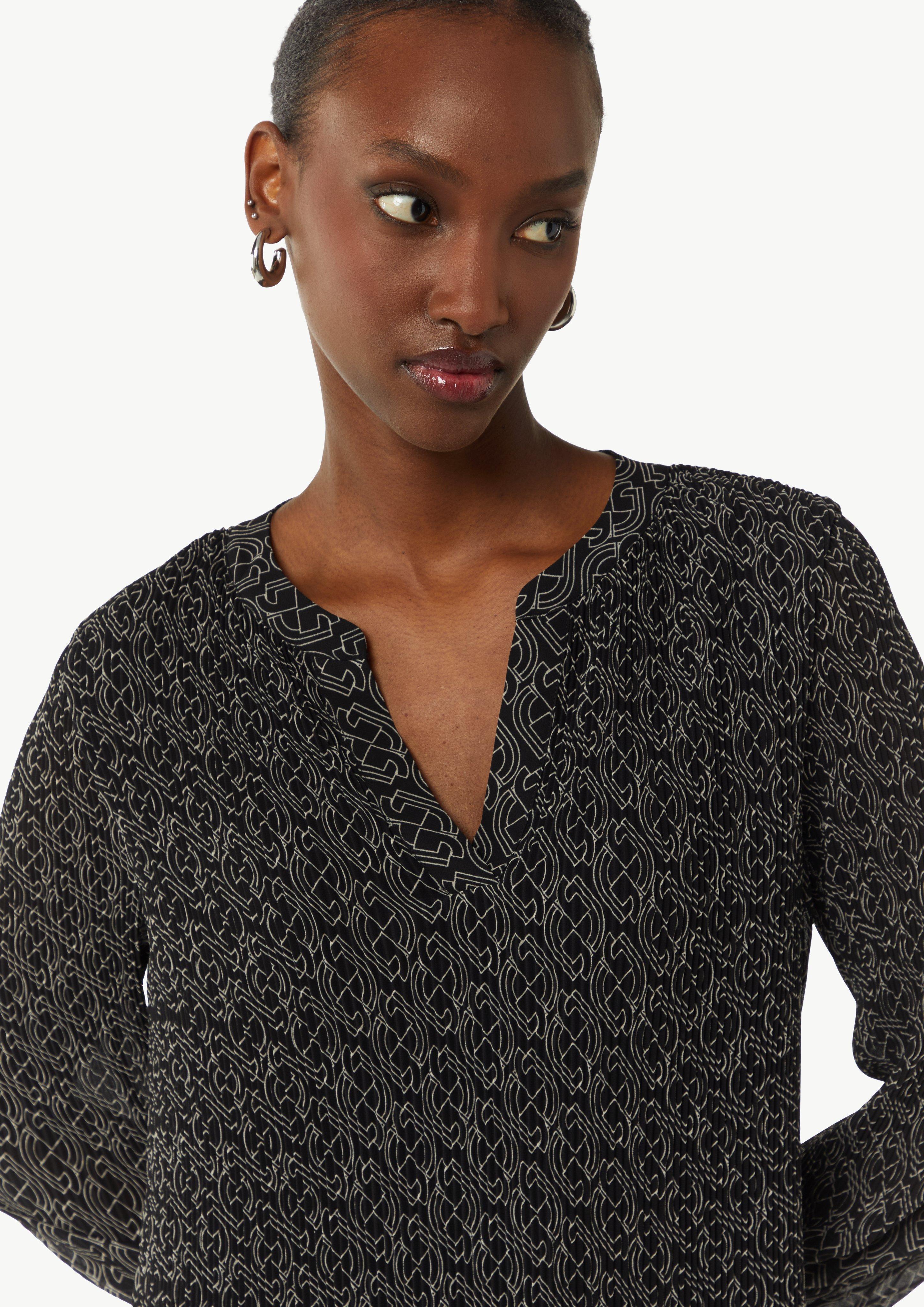 Chiffon Kleid mit V-Ausschnitt - schwarz