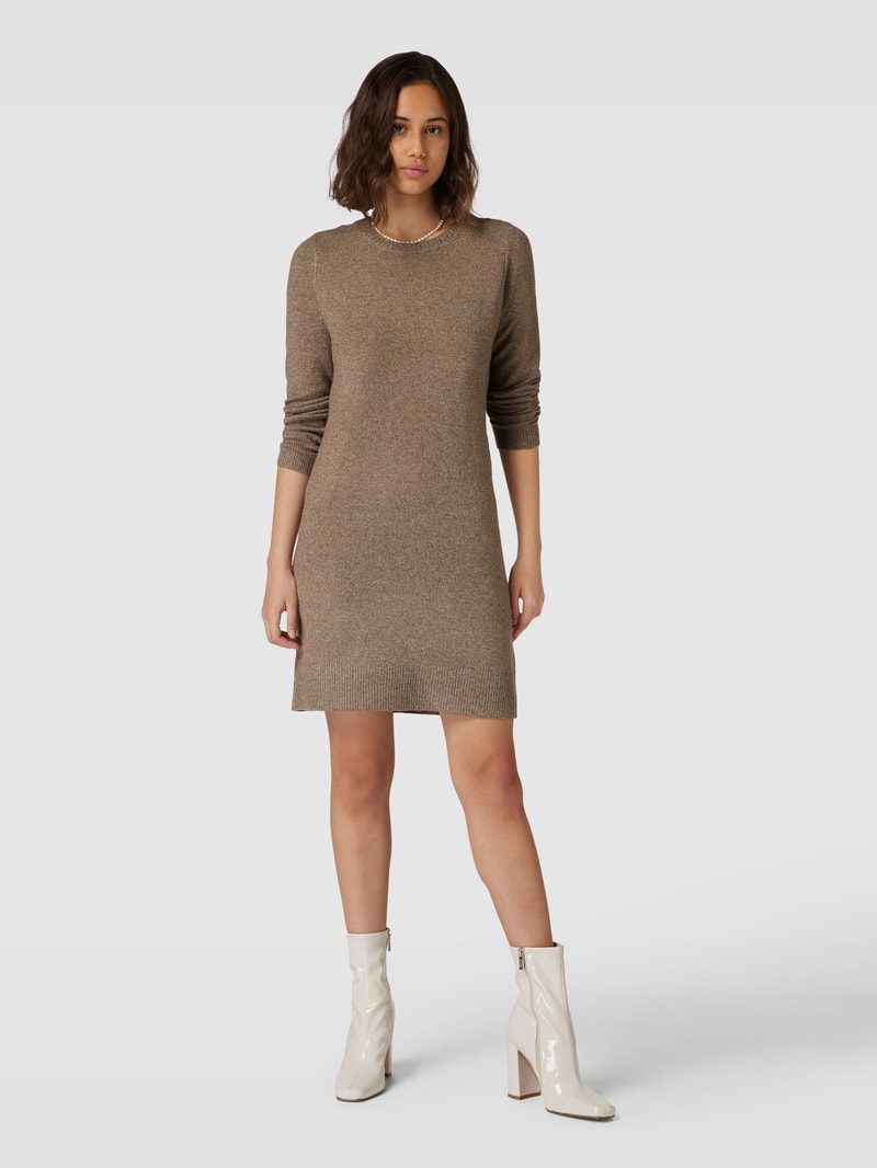 Knielanges Strickkleid in Melange-Optik in mittelbraun