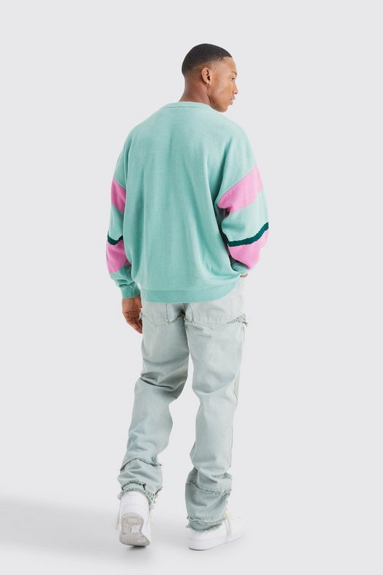 Oversize Colorblock Moto-Pullover