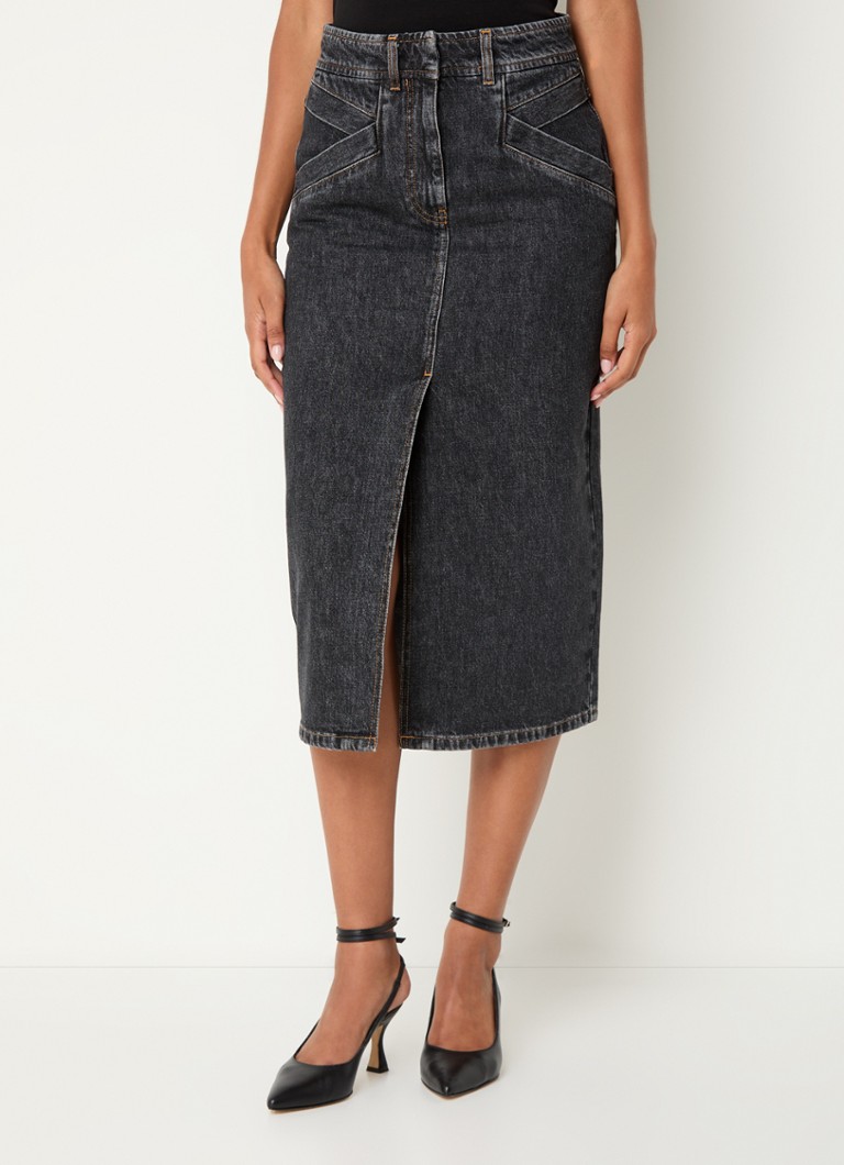 IRO Clarysee midi denim skirt in organic cotton blend with a slit