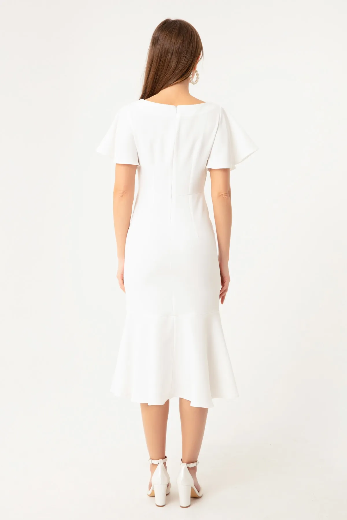 Lafaba  Weißes Volant-Midikleid für Damen