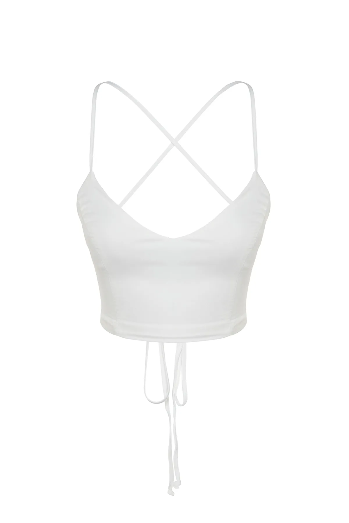 Trendyol Collection  Ecrufarbenes, bauchfreies, gefüttertes Bustier aus Webstoff TPRSS21BS0009