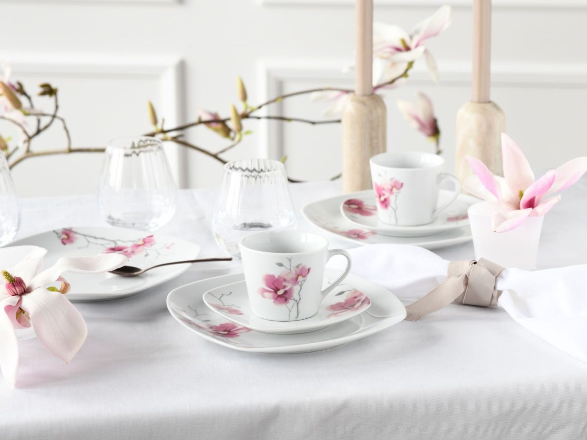 CreaTable 18tlg. Kaffeeservice Aiko Weiß-Rosa