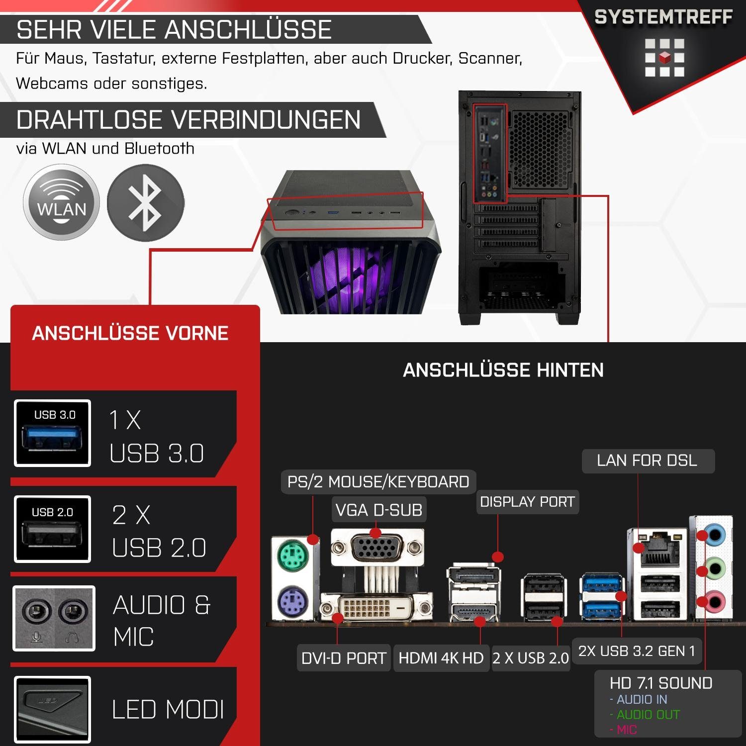 SYSTEMTREFF Gaming-PC (Intel Core i5 12400, GeForce RTX 3060, 16 GB RAM, 512 GB SSD, Luftkühlung, Windows 11, WLAN)