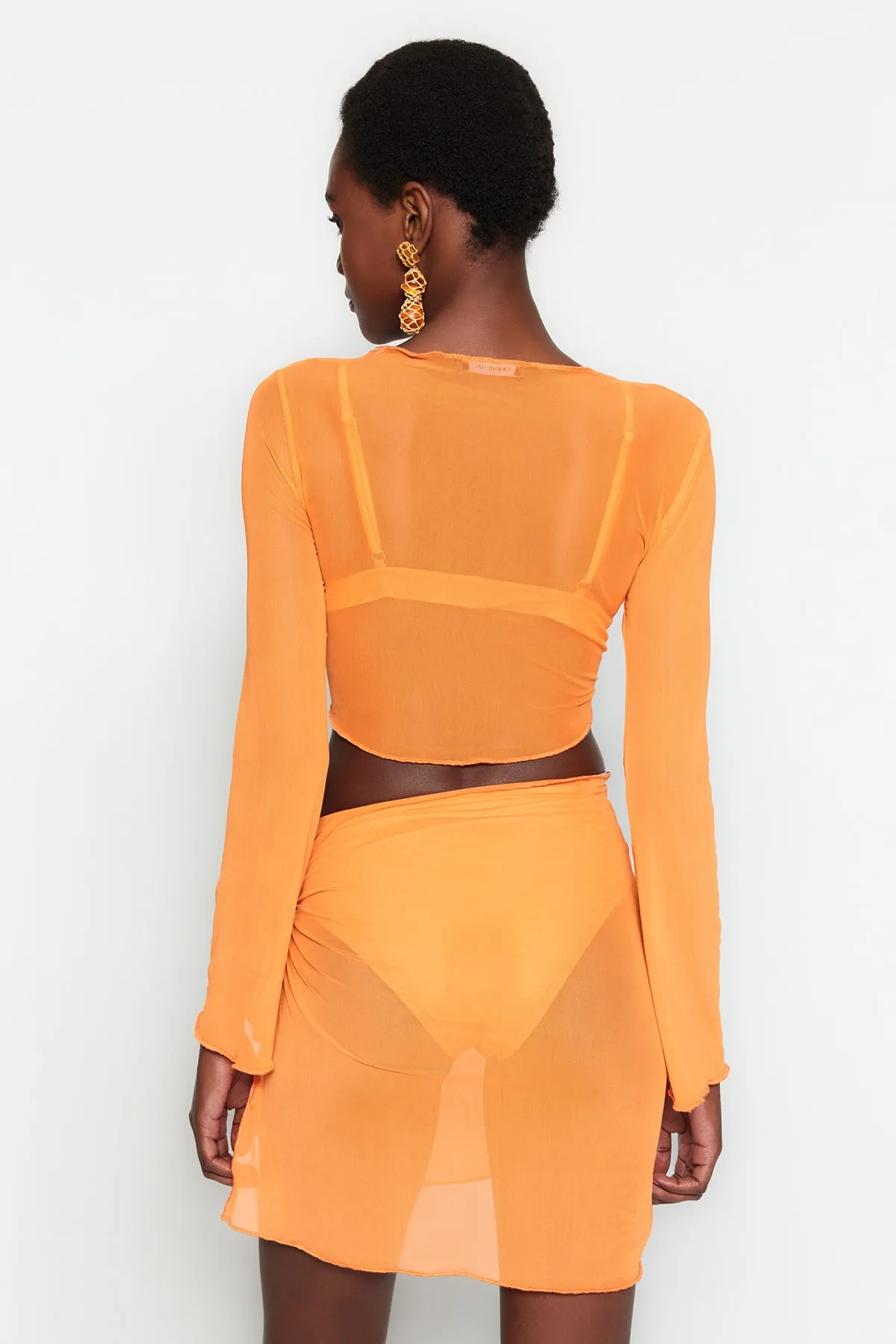 Trendyol Collection  Orangefarbenes Blusen-Rock-Set aus gewebtem, gebundenem Netzstoff TBESS23AU00033