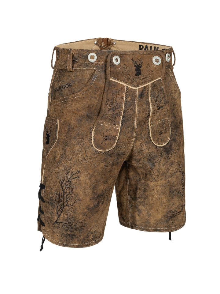 PAULGOS Lederhose Kurz Echtleder HK3 ANTIK in Whiskybraun günstig kaufen