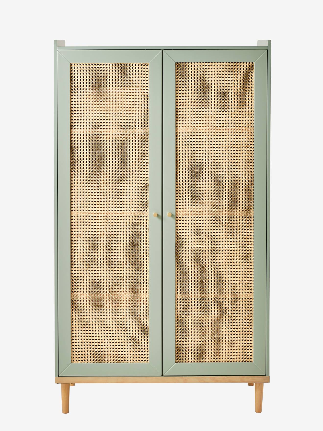 Vertbaudet Kinderzimmer Kleiderschrank POESIE mit Rattan - grün/natur