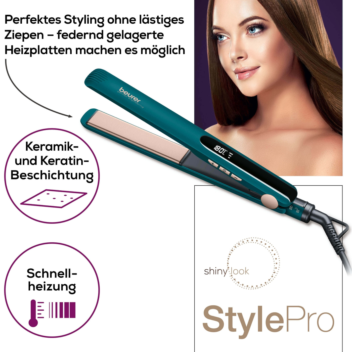 Beurer Haarglätter HS 50 Ocean-Stylisches Glätteisen für seidig-glatte Haare